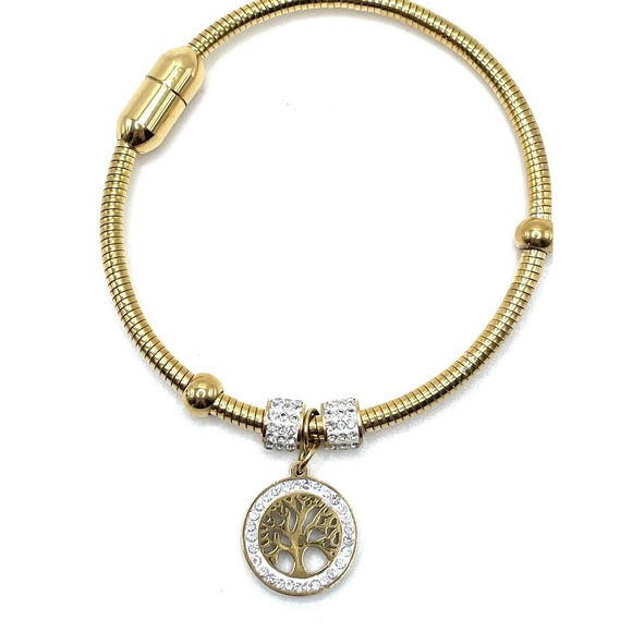 Swarovski Elements Gold Crystal Bangle Dangle Bracelet Tree of Life Charm Symbol - Picture 3 of 8